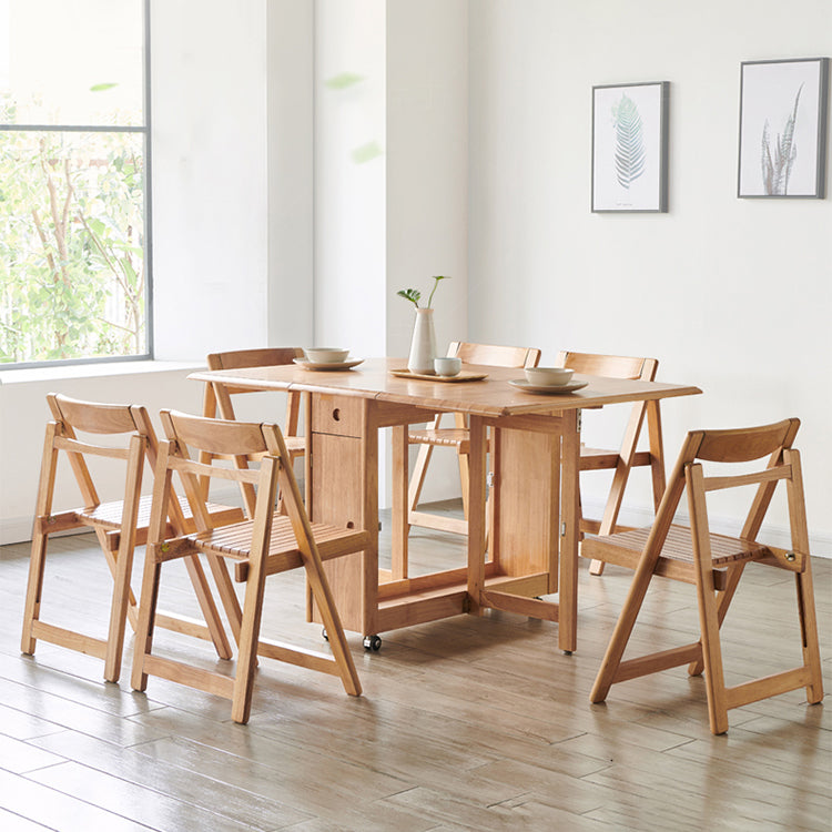 Mid-Century Modern Rectangle Dining Table Rubberwood Solid Wood Drop-Leaf Table Clearhalo ' dining_table' 'Dining Tables & Seating' 'Dining Tables' 'furn' 'furn_dining_table' 'Furniture' 'furniture_dining_table' 'Kitchen & Dining Furniture' 'kitchen&dining_furn' 'kitchen' 'kitchen_dining_table' 4110678