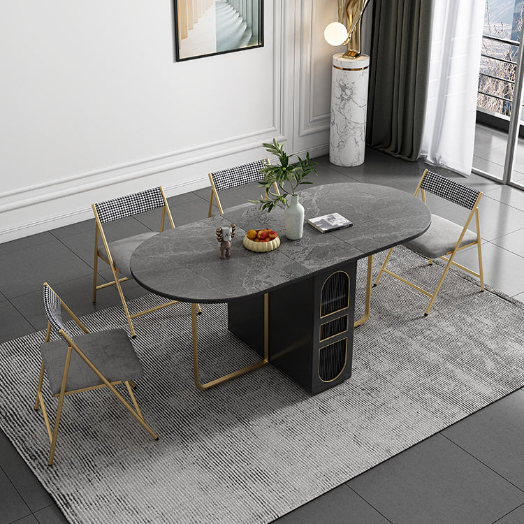 Contemporary Oval Dining Table Sintered Stone Drop-Leaf Table for Dining Room,59"L x 29.5"H Clearhalo ' dining_table' 'Dining Tables & Seating' 'Dining Tables' 'furn' 'furn_dining_table' 'Furniture' 'furniture_dining_table' 'Kitchen & Dining Furniture' 'kitchen&dining_furn' 'kitchen' 'kitchen_dining_table' 4110688