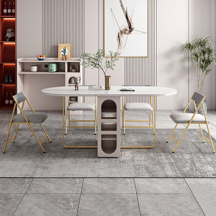 Contemporary Oval Dining Table Sintered Stone Drop-Leaf Table for Dining Room,59"L x 29.5"H Beige Without Chairs Clearhalo ' dining_table' 'Dining Tables & Seating' 'Dining Tables' 'furn' 'furn_dining_table' 'Furniture' 'furniture_dining_table' 'Kitchen & Dining Furniture' 'kitchen&dining_furn' 'kitchen' 'kitchen_dining_table' 4110689