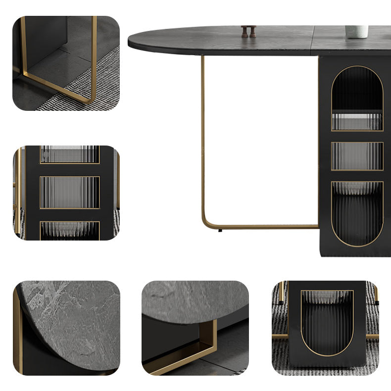 Contemporary Oval Dining Table Sintered Stone Drop-Leaf Table for Dining Room,59"L x 29.5"H Clearhalo ' dining_table' 'Dining Tables & Seating' 'Dining Tables' 'furn' 'furn_dining_table' 'Furniture' 'furniture_dining_table' 'Kitchen & Dining Furniture' 'kitchen&dining_furn' 'kitchen' 'kitchen_dining_table' 4110695