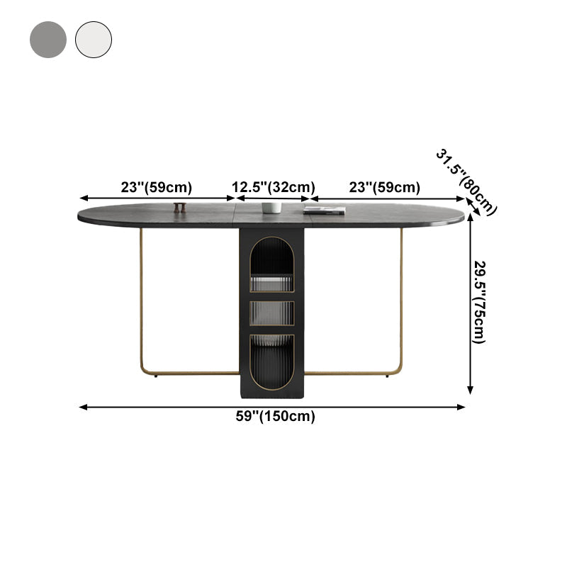 Contemporary Oval Dining Table Sintered Stone Drop-Leaf Table for Dining Room,59"L x 29.5"H Clearhalo ' dining_table' 'Dining Tables & Seating' 'Dining Tables' 'furn' 'furn_dining_table' 'Furniture' 'furniture_dining_table' 'Kitchen & Dining Furniture' 'kitchen&dining_furn' 'kitchen' 'kitchen_dining_table' 4110697