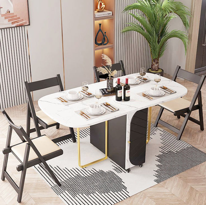 Contemporary Oval Dining Room Table Sintered Stone Drop-Leaf Table,59"L x 29.5"H Clearhalo ' dining_table' 'Dining Tables & Seating' 'Dining Tables' 'furn' 'furn_dining_table' 'Furniture' 'furniture_dining_table' 'Kitchen & Dining Furniture' 'kitchen&dining_furn' 'kitchen' 'kitchen_dining_table' 4110701