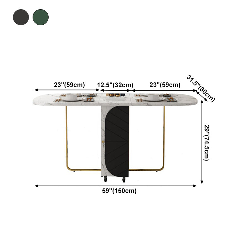 Contemporary Oval Dining Room Table Sintered Stone Drop-Leaf Table,59"L x 29.5"H Clearhalo ' dining_table' 'Dining Tables & Seating' 'Dining Tables' 'furn' 'furn_dining_table' 'Furniture' 'furniture_dining_table' 'Kitchen & Dining Furniture' 'kitchen&dining_furn' 'kitchen' 'kitchen_dining_table' 4110713
