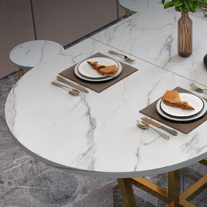 Modern Style Dining Table Sintered Stone Drop-Leaf Dining Table with Gold Frame Clearhalo ' dining_table' 'Dining Tables & Seating' 'Dining Tables' 'furn' 'furn_dining_table' 'Furniture' 'furniture_dining_table' 'Kitchen & Dining Furniture' 'kitchen&dining_furn' 'kitchen' 'kitchen_dining_table' 4110730