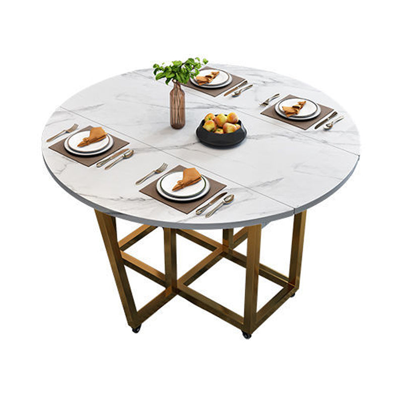 Modern Style Dining Table Sintered Stone Drop-Leaf Dining Table with Gold Frame Round White Without Chairs Clearhalo ' dining_table' 'Dining Tables & Seating' 'Dining Tables' 'furn' 'furn_dining_table' 'Furniture' 'furniture_dining_table' 'Kitchen & Dining Furniture' 'kitchen&dining_furn' 'kitchen' 'kitchen_dining_table' 4110734