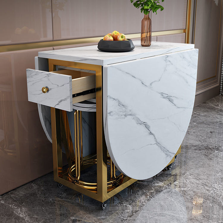 Modern Style Dining Table Sintered Stone Drop-Leaf Dining Table with Gold Frame Clearhalo ' dining_table' 'Dining Tables & Seating' 'Dining Tables' 'furn' 'furn_dining_table' 'Furniture' 'furniture_dining_table' 'Kitchen & Dining Furniture' 'kitchen&dining_furn' 'kitchen' 'kitchen_dining_table' 4110735