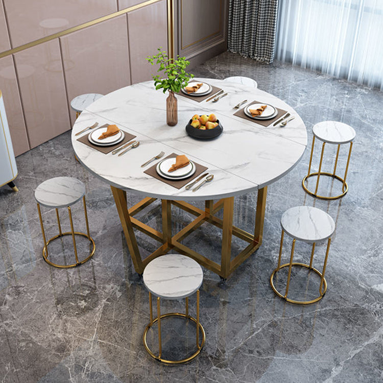 Modern Style Dining Table Sintered Stone Drop-Leaf Dining Table with Gold Frame Clearhalo ' dining_table' 'Dining Tables & Seating' 'Dining Tables' 'furn' 'furn_dining_table' 'Furniture' 'furniture_dining_table' 'Kitchen & Dining Furniture' 'kitchen&dining_furn' 'kitchen' 'kitchen_dining_table' 4110736