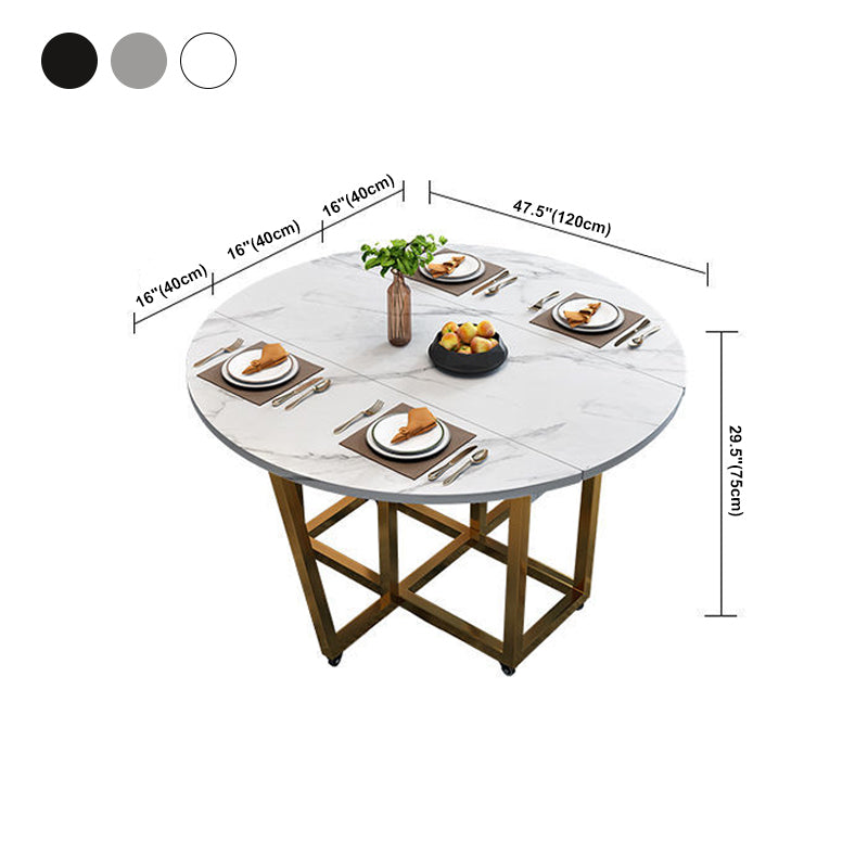 Modern Style Dining Table Sintered Stone Drop-Leaf Dining Table with Gold Frame Clearhalo ' dining_table' 'Dining Tables & Seating' 'Dining Tables' 'furn' 'furn_dining_table' 'Furniture' 'furniture_dining_table' 'Kitchen & Dining Furniture' 'kitchen&dining_furn' 'kitchen' 'kitchen_dining_table' 4110739