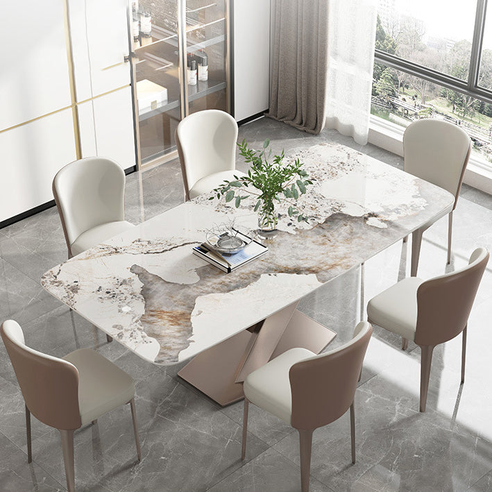 Sintered Stone Top Dining Table Rectangle Kitchen Table with Metal Pedestal Clearhalo ' dining_table' 'Dining Tables & Seating' 'Dining Tables' 'furn' 'furn_dining_table' 'Furniture' 'furniture_dining_table' 'Kitchen & Dining Furniture' 'kitchen&dining_furn' 'kitchen' 'kitchen_dining_table' 4110772
