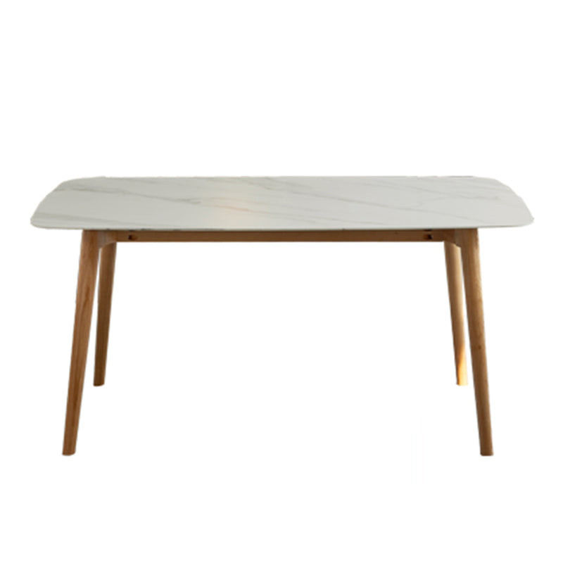 Solid Wood Mid-Century Modern Table Rectangle Sintered Stone Top Table with 4 Legs White Without Chairs Clearhalo ' dining_table' 'Dining Tables & Seating' 'Dining Tables' 'furn' 'furn_dining_table' 'Furniture' 'furniture_dining_table' 'Kitchen & Dining Furniture' 'kitchen&dining_furn' 'kitchen' 'kitchen_dining_table' 4110801