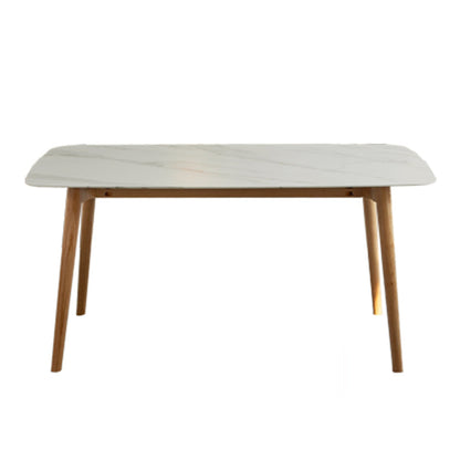 Solid Wood Mid-Century Modern Table Rectangle Sintered Stone Top Table with 4 Legs White Without Chairs Clearhalo ' dining_table' 'Dining Tables & Seating' 'Dining Tables' 'furn' 'furn_dining_table' 'Furniture' 'furniture_dining_table' 'Kitchen & Dining Furniture' 'kitchen&dining_furn' 'kitchen' 'kitchen_dining_table' 4110801