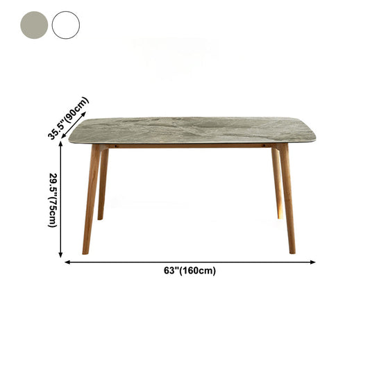 Solid Wood Mid-Century Modern Table Rectangle Sintered Stone Top Table with 4 Legs