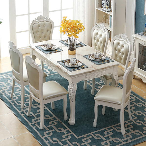 Vitoria Rectangle Shape Marble Table White Standard Dining Table for Kitchen Clearhalo ' dining_table' 'Dining Tables & Seating' 'Dining Tables' 'furn' 'furn_dining_table' 'Furniture' 'furniture_dining_table' 'Kitchen & Dining Furniture' 'kitchen&dining_furn' 'kitchen' 'kitchen_dining_table' 4110845