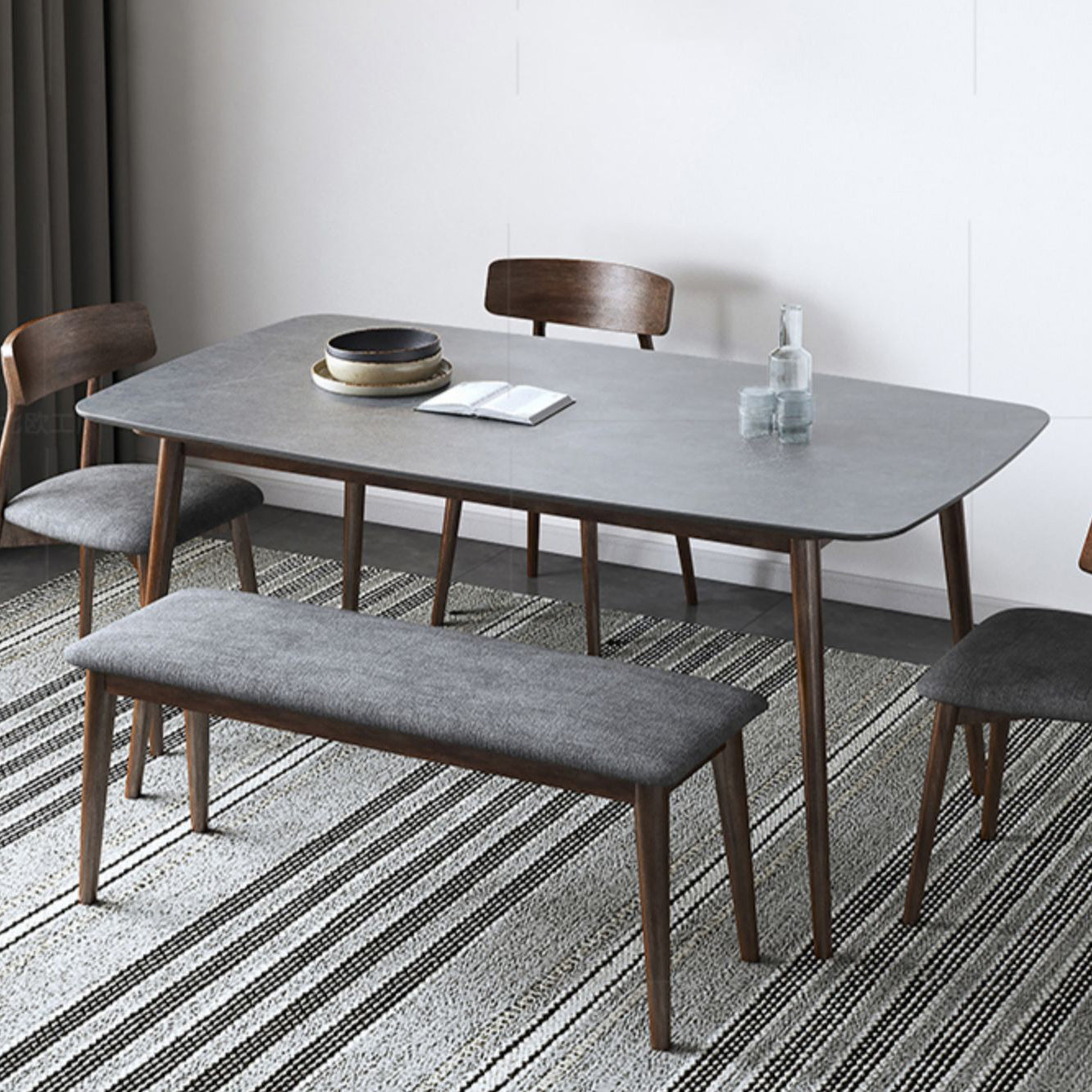 Medieval Modern Rectangle Table Sintered Stone Top Table with Wooden Base and 4 Legs Clearhalo ' dining_table' 'Dining Tables & Seating' 'Dining Tables' 'furn' 'furn_dining_table' 'Furniture' 'furniture_dining_table' 'Kitchen & Dining Furniture' 'kitchen&dining_furn' 'kitchen' 'kitchen_dining_table' 4110864