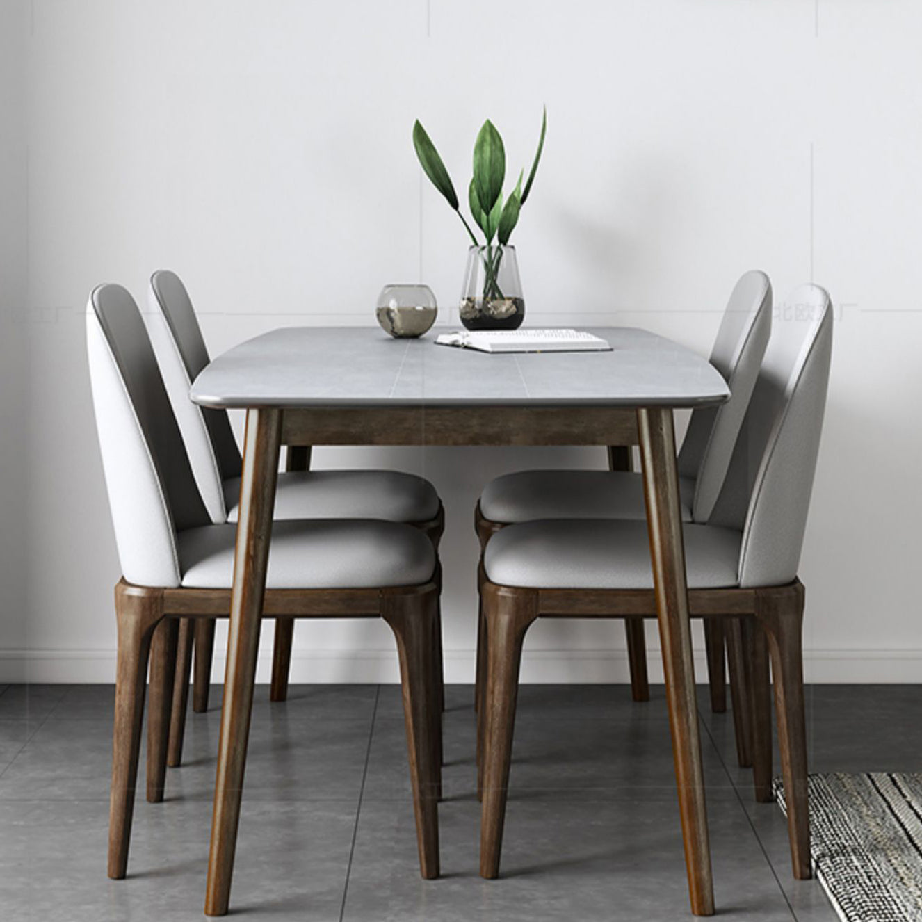 Medieval Modern Rectangle Table Sintered Stone Top Table with Wooden Base and 4 Legs Clearhalo ' dining_table' 'Dining Tables & Seating' 'Dining Tables' 'furn' 'furn_dining_table' 'Furniture' 'furniture_dining_table' 'Kitchen & Dining Furniture' 'kitchen&dining_furn' 'kitchen' 'kitchen_dining_table' 4110865