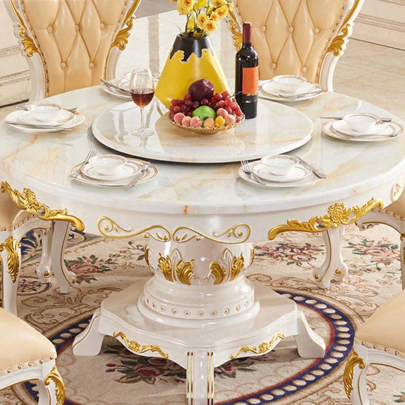 Victorian Style Stone Dining Table Round Dining Table with Wooden Base Clearhalo ' dining_table' 'Dining Tables & Seating' 'Dining Tables' 'furn' 'furn_dining_table' 'Furniture' 'furniture_dining_table' 'Kitchen & Dining Furniture' 'kitchen&dining_furn' 'kitchen' 'kitchen_dining_table' 4110873