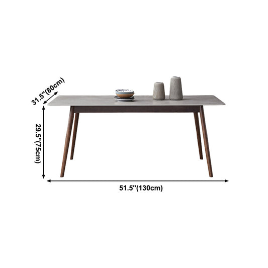 Solid Wood Mid-Century Modern Table Rectangle Sintered Stone Table for Dining Room
