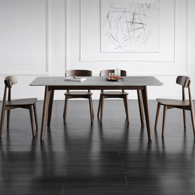 Solid Wood Mid-Century Modern Table Rectangle Sintered Stone Top Table for Dining Room Gray Without Chairs Clearhalo ' dining_table' 'Dining Tables & Seating' 'Dining Tables' 'furn' 'furn_dining_table' 'Furniture' 'furniture_dining_table' 'Kitchen & Dining Furniture' 'kitchen&dining_furn' 'kitchen' 'kitchen_dining_table' 4110922