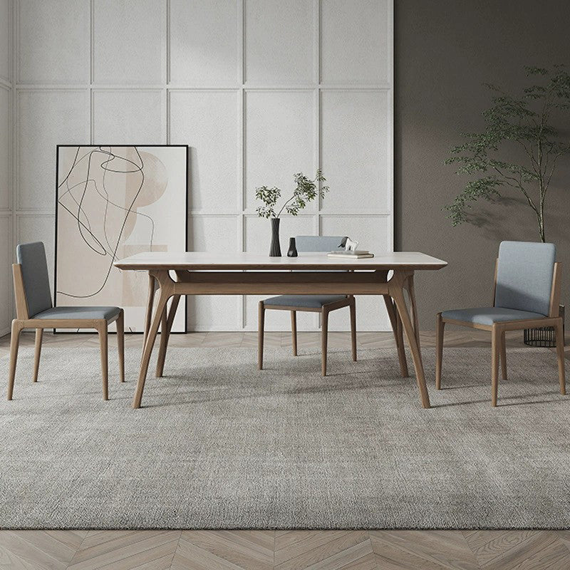 Sintered Stone Rectangle Dining Table White Stone Top Table with Wooden Base and 4 Legs Clearhalo ' dining_table' 'Dining Tables & Seating' 'Dining Tables' 'furn' 'furn_dining_table' 'Furniture' 'furniture_dining_table' 'Kitchen & Dining Furniture' 'kitchen&dining_furn' 'kitchen' 'kitchen_dining_table' 4110931