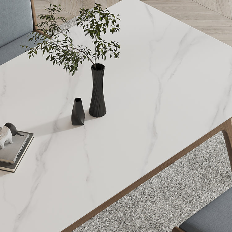Sintered Stone Rectangle Dining Table White Stone Top Table with Wooden Base and 4 Legs Clearhalo ' dining_table' 'Dining Tables & Seating' 'Dining Tables' 'furn' 'furn_dining_table' 'Furniture' 'furniture_dining_table' 'Kitchen & Dining Furniture' 'kitchen&dining_furn' 'kitchen' 'kitchen_dining_table' 4110936