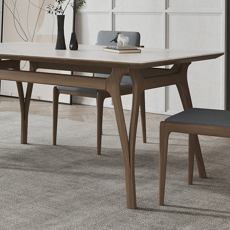 Sintered Stone Rectangle Dining Table White Stone Top Table with Wooden Base and 4 Legs Clearhalo ' dining_table' 'Dining Tables & Seating' 'Dining Tables' 'furn' 'furn_dining_table' 'Furniture' 'furniture_dining_table' 'Kitchen & Dining Furniture' 'kitchen&dining_furn' 'kitchen' 'kitchen_dining_table' 4110939