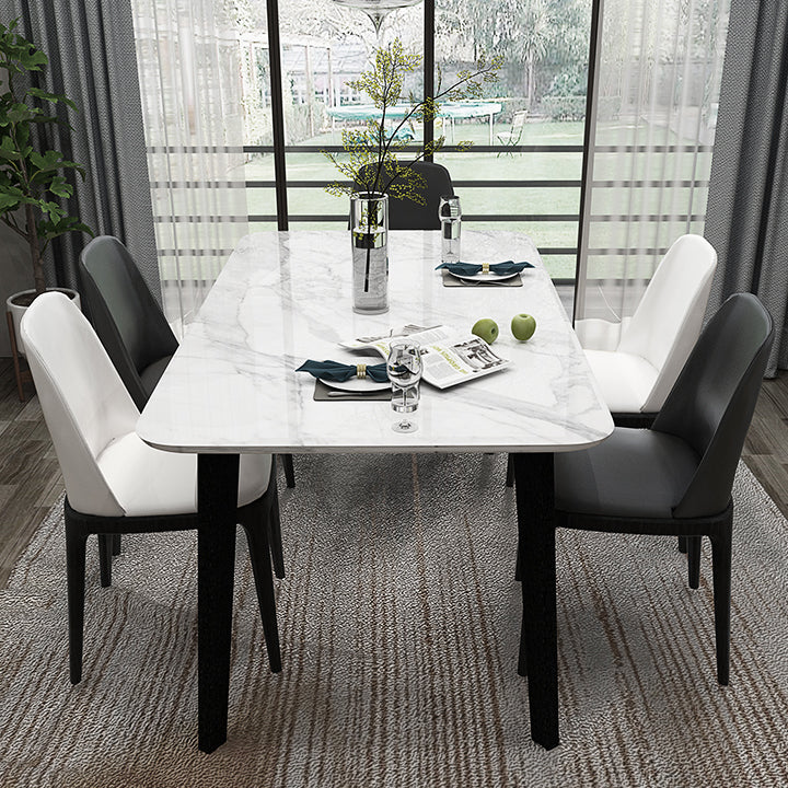 Sintered Stone White Dining Table Retro Modern 4 Legs Table for Dining Room Clearhalo ' dining_table' 'Dining Tables & Seating' 'Dining Tables' 'furn' 'furn_dining_table' 'Furniture' 'furniture_dining_table' 'Kitchen & Dining Furniture' 'kitchen&dining_furn' 'kitchen' 'kitchen_dining_table' 4110972