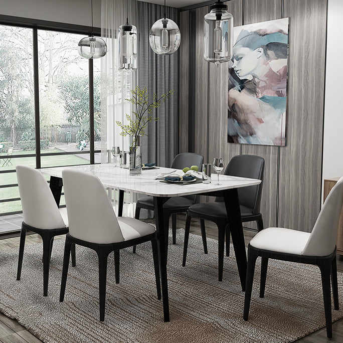 Sintered Stone White Dining Table Retro Modern 4 Legs Table for Dining Room Clearhalo ' dining_table' 'Dining Tables & Seating' 'Dining Tables' 'furn' 'furn_dining_table' 'Furniture' 'furniture_dining_table' 'Kitchen & Dining Furniture' 'kitchen&dining_furn' 'kitchen' 'kitchen_dining_table' 4110973