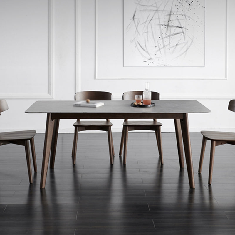 Mid-Century Modern Dining Table Gray Sintered Stone 4 Legs Dining Table with Wooden Base Clearhalo ' dining_table' 'Dining Tables & Seating' 'Dining Tables' 'furn' 'furn_dining_table' 'Furniture' 'furniture_dining_table' 'Kitchen & Dining Furniture' 'kitchen&dining_furn' 'kitchen' 'kitchen_dining_table' 4110997