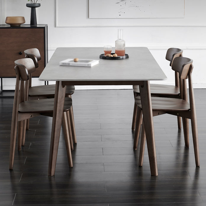 Mid-Century Modern Dining Table Gray Sintered Stone 4 Legs Dining Table with Wooden Base Clearhalo ' dining_table' 'Dining Tables & Seating' 'Dining Tables' 'furn' 'furn_dining_table' 'Furniture' 'furniture_dining_table' 'Kitchen & Dining Furniture' 'kitchen&dining_furn' 'kitchen' 'kitchen_dining_table' 4110998