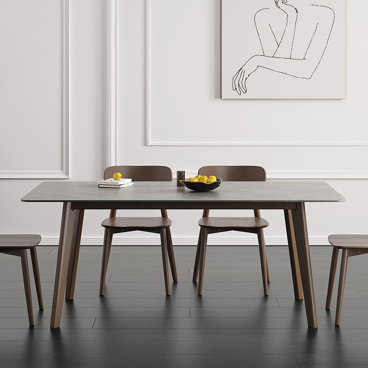 Mid-Century Modern Dining Table Rectangle Sintered Stone Dining Table with Wood Base Clearhalo ' dining_table' 'Dining Tables & Seating' 'Dining Tables' 'furn' 'furn_dining_table' 'Furniture' 'furniture_dining_table' 'Kitchen & Dining Furniture' 'kitchen&dining_furn' 'kitchen' 'kitchen_dining_table' 4111017