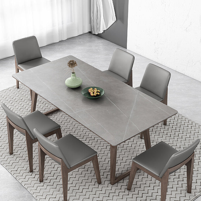 Mid-Century Modern Dining Table Gray Sintered Stone Dining Table with Wood Base Clearhalo ' dining_table' 'Dining Tables & Seating' 'Dining Tables' 'furn' 'furn_dining_table' 'Furniture' 'furniture_dining_table' 'Kitchen & Dining Furniture' 'kitchen&dining_furn' 'kitchen' 'kitchen_dining_table' 4111024