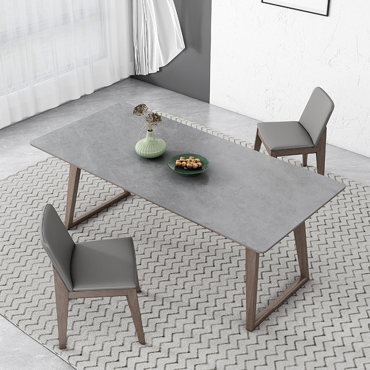 Mid-Century Modern Dining Table Gray Sintered Stone Dining Table with Wood Base Clearhalo ' dining_table' 'Dining Tables & Seating' 'Dining Tables' 'furn' 'furn_dining_table' 'Furniture' 'furniture_dining_table' 'Kitchen & Dining Furniture' 'kitchen&dining_furn' 'kitchen' 'kitchen_dining_table' 4111025