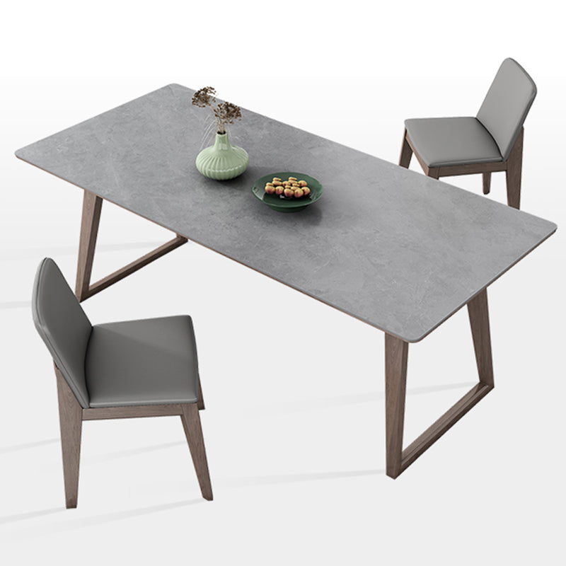 Mid-Century Modern Dining Table Gray Sintered Stone Dining Table with Wood Base Clearhalo ' dining_table' 'Dining Tables & Seating' 'Dining Tables' 'furn' 'furn_dining_table' 'Furniture' 'furniture_dining_table' 'Kitchen & Dining Furniture' 'kitchen&dining_furn' 'kitchen' 'kitchen_dining_table' 4111032