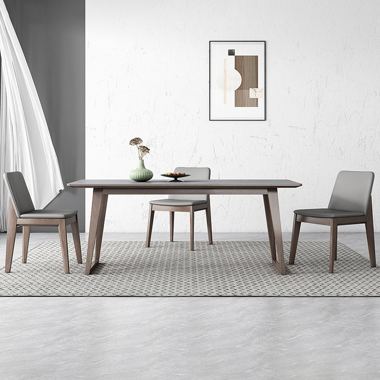 Mid-Century Modern Dining Table Gray Sintered Stone Dining Table with Wood Base Clearhalo ' dining_table' 'Dining Tables & Seating' 'Dining Tables' 'furn' 'furn_dining_table' 'Furniture' 'furniture_dining_table' 'Kitchen & Dining Furniture' 'kitchen&dining_furn' 'kitchen' 'kitchen_dining_table' 4111033