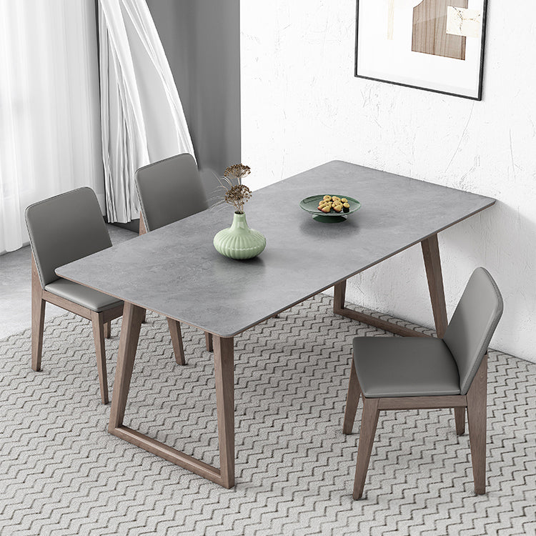 Mid-Century Modern Dining Table Gray Sintered Stone Dining Table with Wood Base Clearhalo ' dining_table' 'Dining Tables & Seating' 'Dining Tables' 'furn' 'furn_dining_table' 'Furniture' 'furniture_dining_table' 'Kitchen & Dining Furniture' 'kitchen&dining_furn' 'kitchen' 'kitchen_dining_table' 4111035