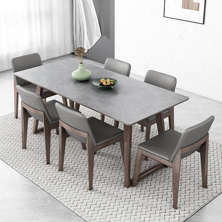 Mid-Century Modern Dining Table Gray Sintered Stone Dining Table with Wood Base Clearhalo ' dining_table' 'Dining Tables & Seating' 'Dining Tables' 'furn' 'furn_dining_table' 'Furniture' 'furniture_dining_table' 'Kitchen & Dining Furniture' 'kitchen&dining_furn' 'kitchen' 'kitchen_dining_table' 4111036