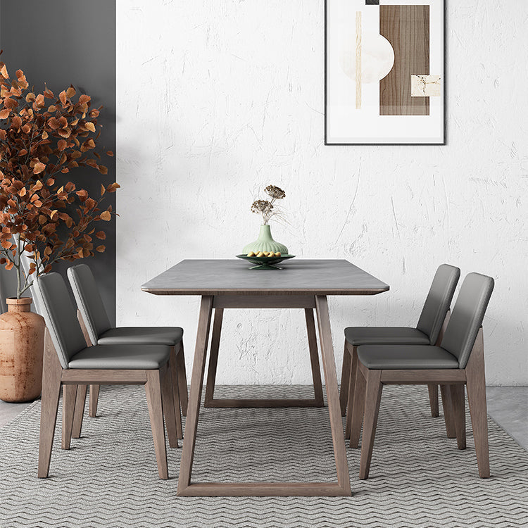 Mid-Century Modern Dining Table Gray Sintered Stone Dining Table with Wood Base Clearhalo ' dining_table' 'Dining Tables & Seating' 'Dining Tables' 'furn' 'furn_dining_table' 'Furniture' 'furniture_dining_table' 'Kitchen & Dining Furniture' 'kitchen&dining_furn' 'kitchen' 'kitchen_dining_table' 4111037