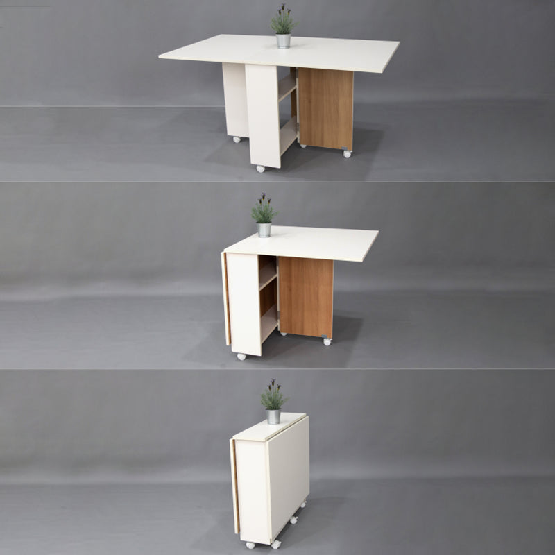 Artificial Foldable Wooden Top Table Extendable Rectangle Table with Storage Trestle Base Clearhalo ' dining_table' 'Dining Tables & Seating' 'Dining Tables' 'Furniture' 'furniture_dining_table' 'Kitchen & Dining Furniture' 'kitchen&dining_furn' 'kitchen' 'kitchen_dining_table' 4111052
