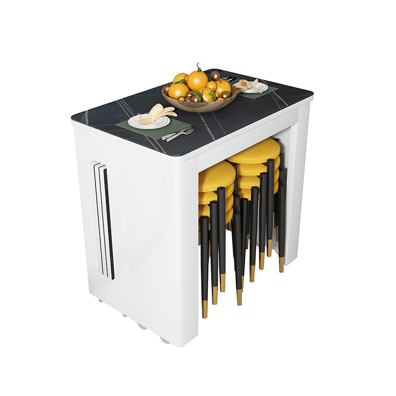 73'' Artificial Foldable Dining Table Extendable Rectangle Table with 5 Legs Stone Black Without Chairs Clearhalo ' dining_table' 'Dining Tables & Seating' 'Dining Tables' 'furn' 'furn_dining_table' 'Furniture' 'furniture_dining_table' 'Kitchen & Dining Furniture' 'kitchen&dining_furn' 'kitchen' 'kitchen_dining_table' 4111067