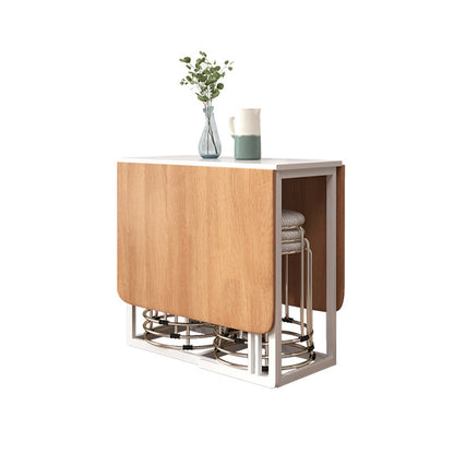 Artificial Wooden Top Foldable Table Extendable Rectangle Table with Trestle Base Natural Without Chairs Clearhalo ' dining_table' 'Dining Tables & Seating' 'Dining Tables' 'furn' 'furn_dining_table' 'Furniture' 'furniture_dining_table' 'Kitchen & Dining Furniture' 'kitchen&dining_furn' 'kitchen' 'kitchen_dining_table' 4111080