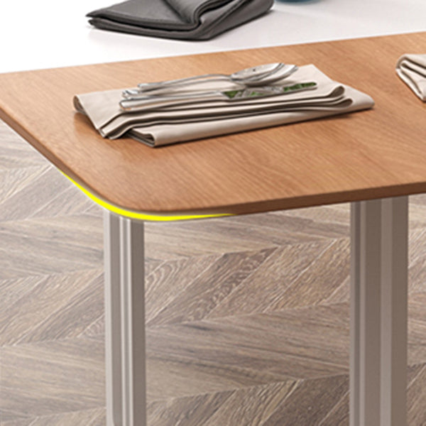 Artificial Wooden Top Foldable Table Extendable Rectangle Table with Trestle Base Clearhalo ' dining_table' 'Dining Tables & Seating' 'Dining Tables' 'furn' 'furn_dining_table' 'Furniture' 'furniture_dining_table' 'Kitchen & Dining Furniture' 'kitchen&dining_furn' 'kitchen' 'kitchen_dining_table' 4111084