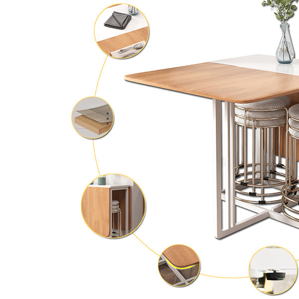 Artificial Wooden Top Foldable Table Extendable Rectangle Table with Trestle Base Clearhalo ' dining_table' 'Dining Tables & Seating' 'Dining Tables' 'furn' 'furn_dining_table' 'Furniture' 'furniture_dining_table' 'Kitchen & Dining Furniture' 'kitchen&dining_furn' 'kitchen' 'kitchen_dining_table' 4111088