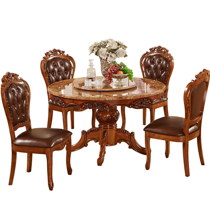 51.18'' Vitoria Round Shape Table Kitchen Dining Table with Pedestal Base Brown Without Chairs Clearhalo ' dining_table' 'Dining Tables & Seating' 'Dining Tables' 'furn' 'furn_dining_table' 'Furniture' 'furniture_dining_table' 'Kitchen & Dining Furniture' 'kitchen&dining_furn' 'kitchen' 'kitchen_dining_table' 4111136