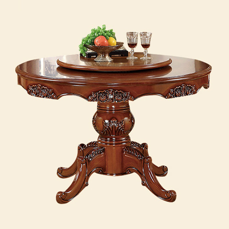 51.18'' Vitoria Round Shape Table Kitchen Dining Table with Pedestal Base Walnut Without Chairs Clearhalo ' dining_table' 'Dining Tables & Seating' 'Dining Tables' 'furn' 'furn_dining_table' 'Furniture' 'furniture_dining_table' 'Kitchen & Dining Furniture' 'kitchen&dining_furn' 'kitchen' 'kitchen_dining_table' 4111140