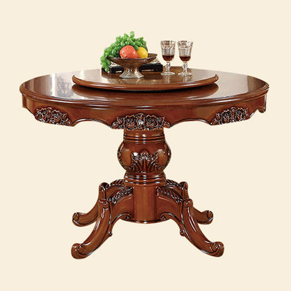 51.18'' Vitoria Round Shape Table Kitchen Dining Table with Pedestal Base Walnut Without Chairs Clearhalo ' dining_table' 'Dining Tables & Seating' 'Dining Tables' 'furn' 'furn_dining_table' 'Furniture' 'furniture_dining_table' 'Kitchen & Dining Furniture' 'kitchen&dining_furn' 'kitchen' 'kitchen_dining_table' 4111140