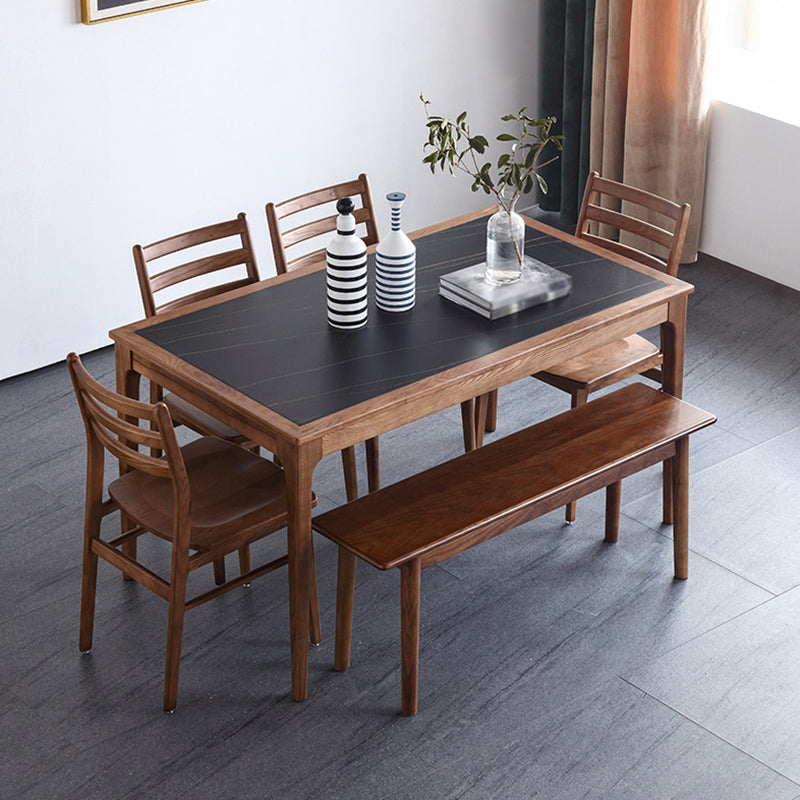 Sintered Stone Top Dining Table in Black Rectangle Table with Wooden Base and 4 Legs Clearhalo ' dining_table' 'Dining Tables & Seating' 'Dining Tables' 'furn' 'furn_dining_table' 'Furniture' 'furniture_dining_table' 'Kitchen & Dining Furniture' 'kitchen&dining_furn' 'kitchen' 'kitchen_dining_table' 4111181