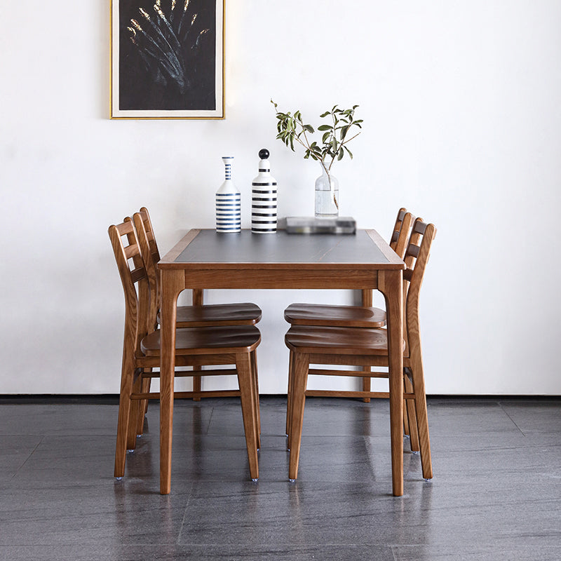 Sintered Stone Top Dining Table in Black Rectangle Table with Wooden Base and 4 Legs Clearhalo ' dining_table' 'Dining Tables & Seating' 'Dining Tables' 'furn' 'furn_dining_table' 'Furniture' 'furniture_dining_table' 'Kitchen & Dining Furniture' 'kitchen&dining_furn' 'kitchen' 'kitchen_dining_table' 4111183