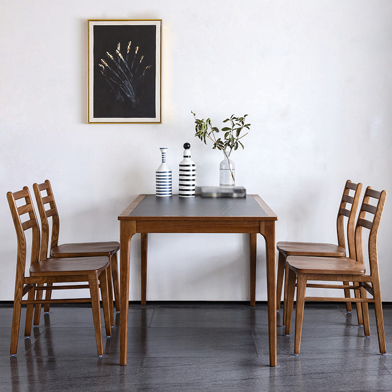 Sintered Stone Top Dining Table in Black Rectangle Table with Wooden Base and 4 Legs Clearhalo ' dining_table' 'Dining Tables & Seating' 'Dining Tables' 'furn' 'furn_dining_table' 'Furniture' 'furniture_dining_table' 'Kitchen & Dining Furniture' 'kitchen&dining_furn' 'kitchen' 'kitchen_dining_table' 4111184