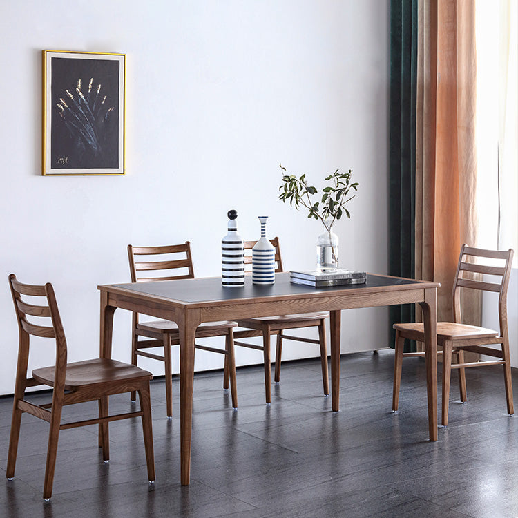 Sintered Stone Top Dining Table in Black Rectangle Table with Wooden Base and 4 Legs Clearhalo ' dining_table' 'Dining Tables & Seating' 'Dining Tables' 'furn' 'furn_dining_table' 'Furniture' 'furniture_dining_table' 'Kitchen & Dining Furniture' 'kitchen&dining_furn' 'kitchen' 'kitchen_dining_table' 4111191