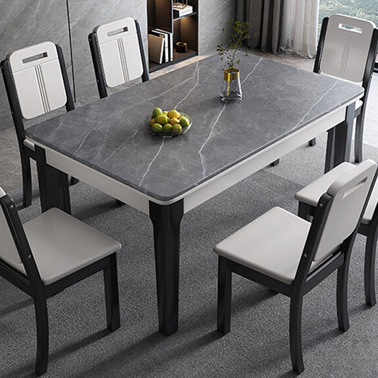 Mid-Century Rectangle Dining Table Sintered Stone Table with 4 Legs Base